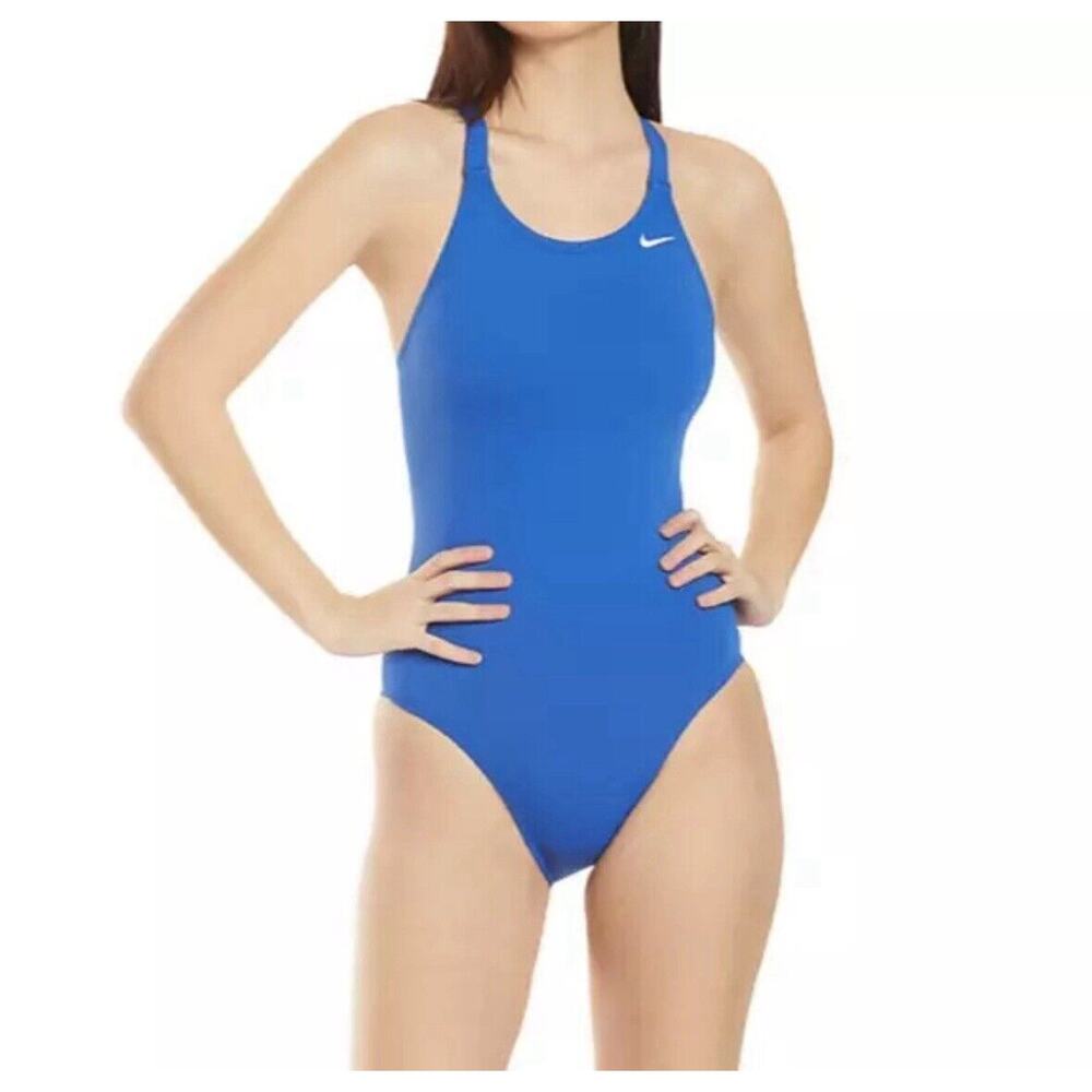 Women's Nike HydraStrong Solid Fastback One Piece Swimsuit Size 30 Blue NEW